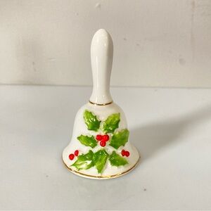 Vintage Ceramic Christmas Bell – Hand-Painted Holly & Berries – Holiday Décor